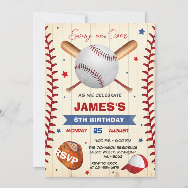 Invitación personal de cumpleaños al béisbol con f (Anverso)