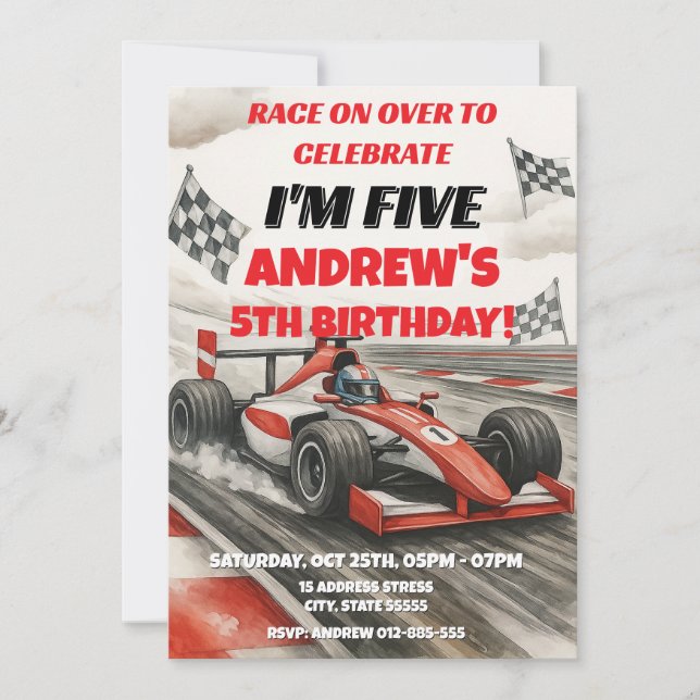 Invitación personal de cumpleaños Racecar (Anverso)