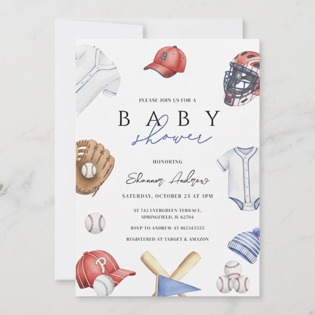 Invitación Personal Digital boy Baseball Rookie Baby Shower  (Anverso)