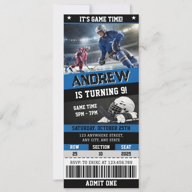 Invitación Personal Digital Hockey Ticket Birthday Invitation (Anverso)