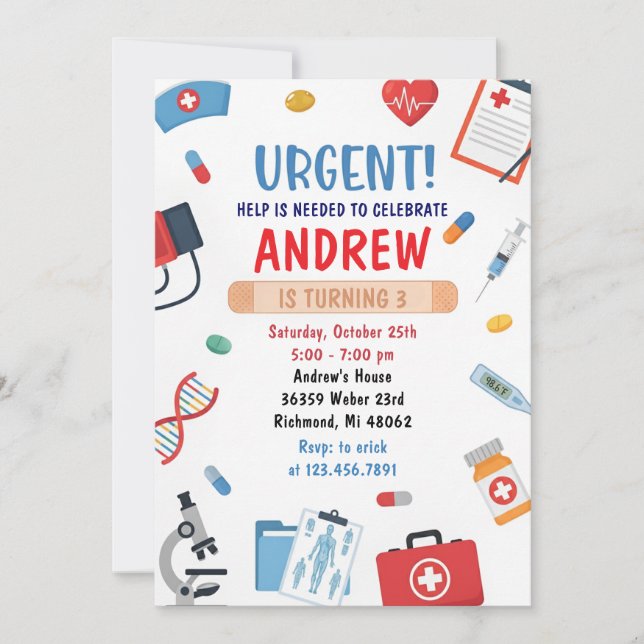 Invitación Personal Digital Kids Doctor Birthday Invitation (Anverso)