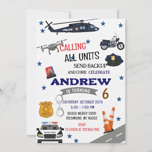 Invitación Personal Digital Police birthday for boy (Anverso)