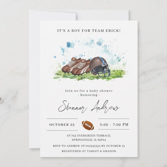 Invitación Personal Elegant Football American Baby Shower (Anverso)