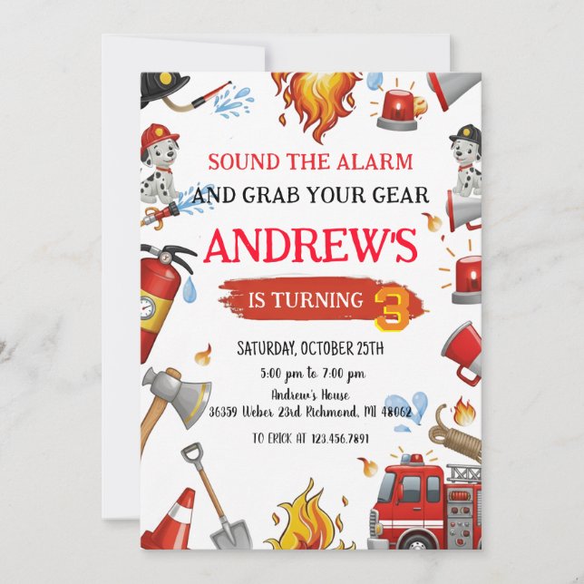 Invitación Personal Firefighter Birthday party (Anverso)