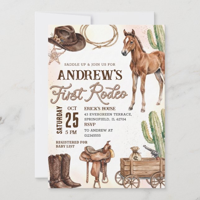 Invitación Personal First Rodeo Baby Shower (Anverso)