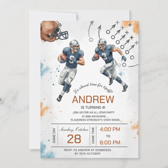 Invitación Personal football birthday party (Anverso)