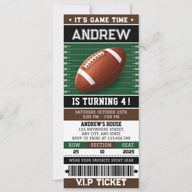 Invitación Personal Football Ticket Birthday Invitation (Anverso)