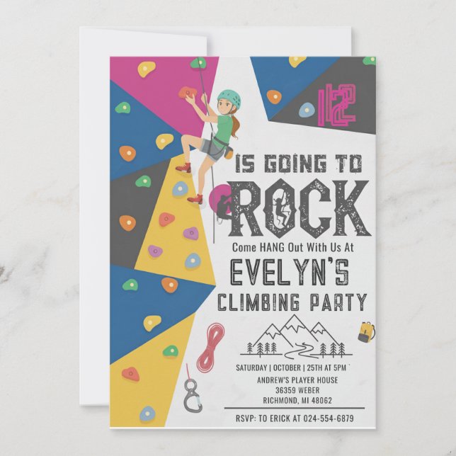 Invitación Personal Girl Rock Climbing Birthday Invitation (Anverso)