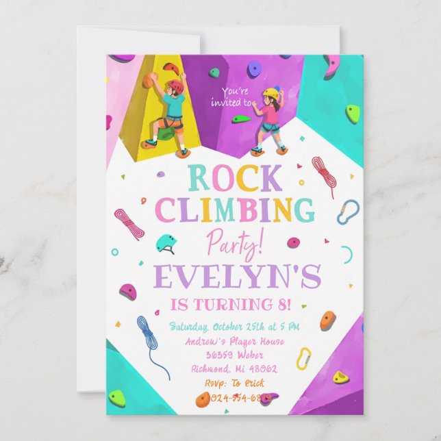 Invitación Personal Girl Rock Climbing Birthday Invitation (Anverso)