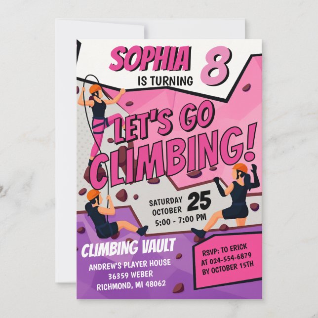 Invitación Personal Girls Rock Climbing Birthday Invitation (Anverso)