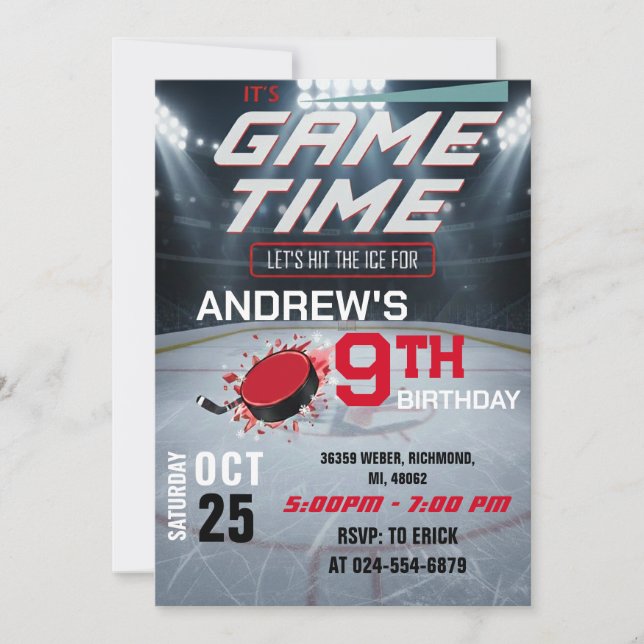 Invitación Personal Hockey Birthday with photo Invitation (Anverso)