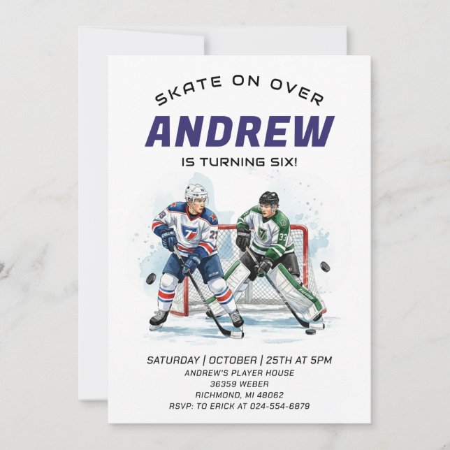 Invitación Personal Hockey Theme Birthday Party Invitation (Anverso)