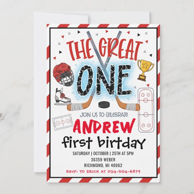Invitación Personal Hockey Theme First Birthday Invitation (Anverso)