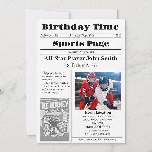 Invitación Personal Ice Hockey Birthday Invitation With Photo (Anverso)