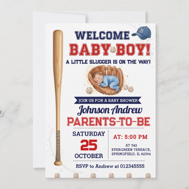 Invitación Personal Little Slugger Baseball Baby Shower (Anverso)