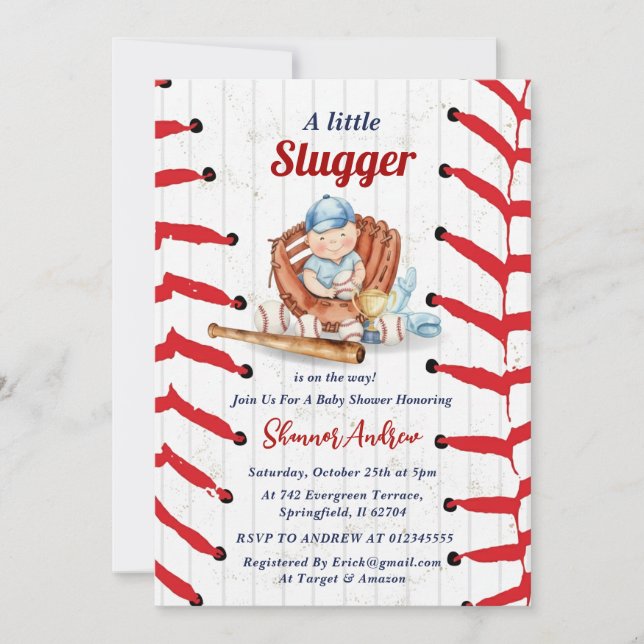 Invitación Personal Little Slugger Baseball Baby Shower (Anverso)