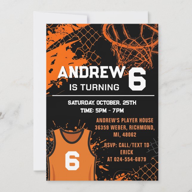Invitación Personal modern Basketball Birthday  (Anverso)