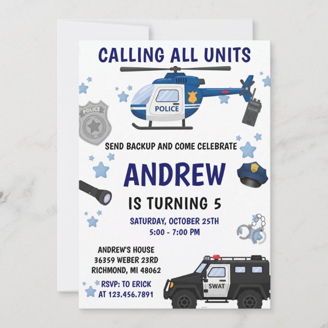 Invitación Personal Modern police birthday invitation (Anverso)