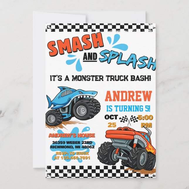 Invitación Personal Monster Truck Boy Birthday Invitation (Anverso)