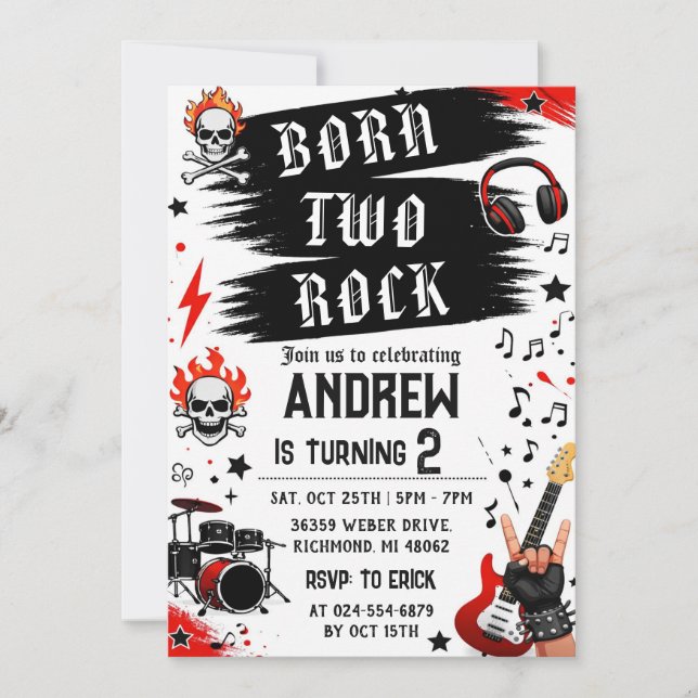 Invitación Personal Nacido Para Rock Cumpleaños (Anverso)