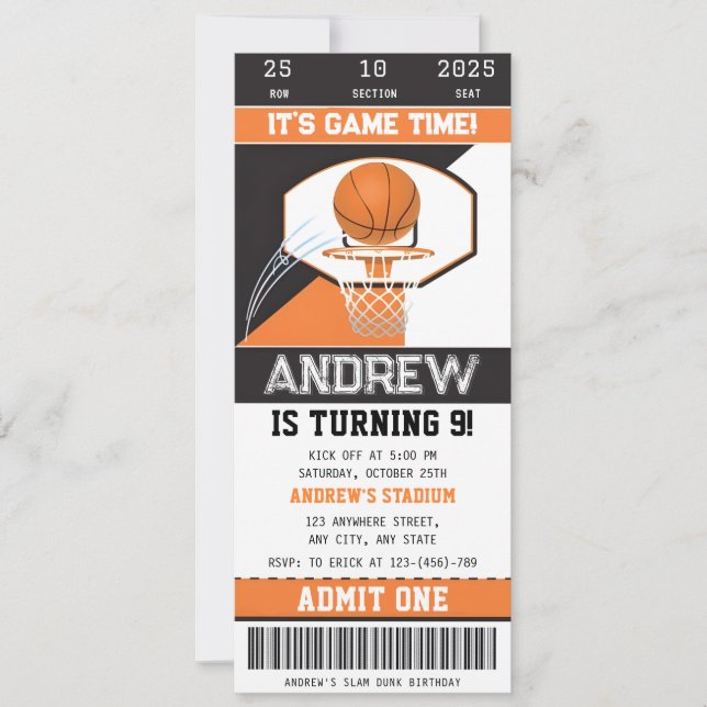 Invitación personal para entradas de baloncesto (Anverso)