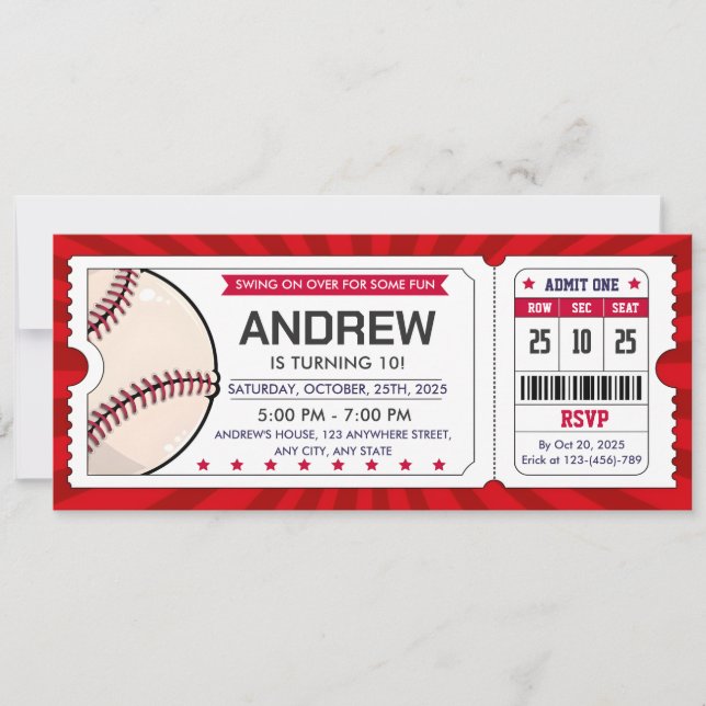 Invitación personal para entradas de béisbol (Anverso)
