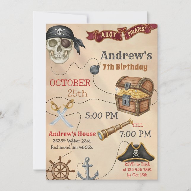 Invitación Personal Pirate Birthday Party Invitation Card (Anverso)