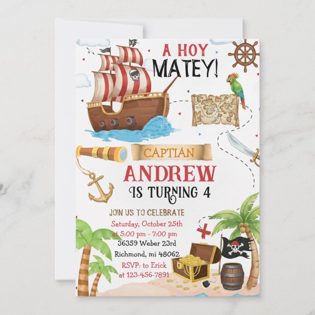 Invitación Personal Pirate Birthday Party Invitation Card (Anverso)