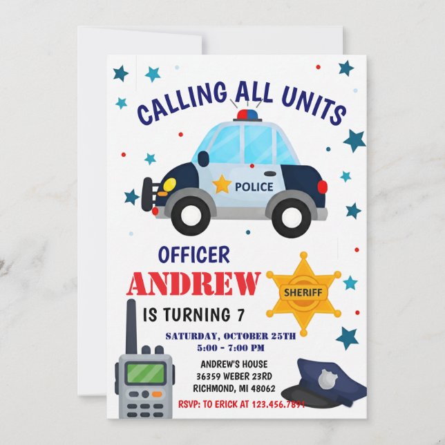 Invitación Personal Police Officer birthday party invitation (Anverso)