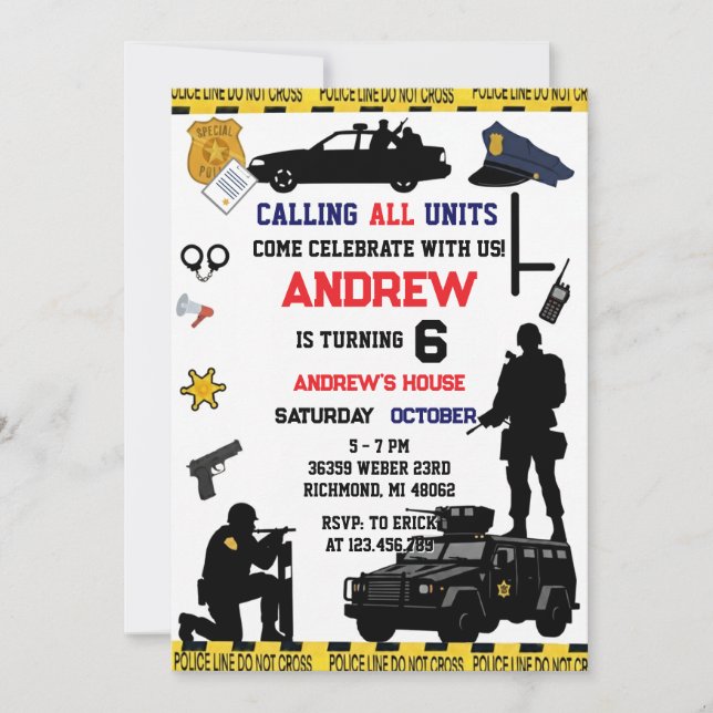 Invitación Personal Police Special Forces Birthday party (Anverso)