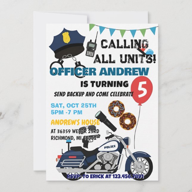Invitación Personal Policeman Cop birthday Party for kid (Anverso)