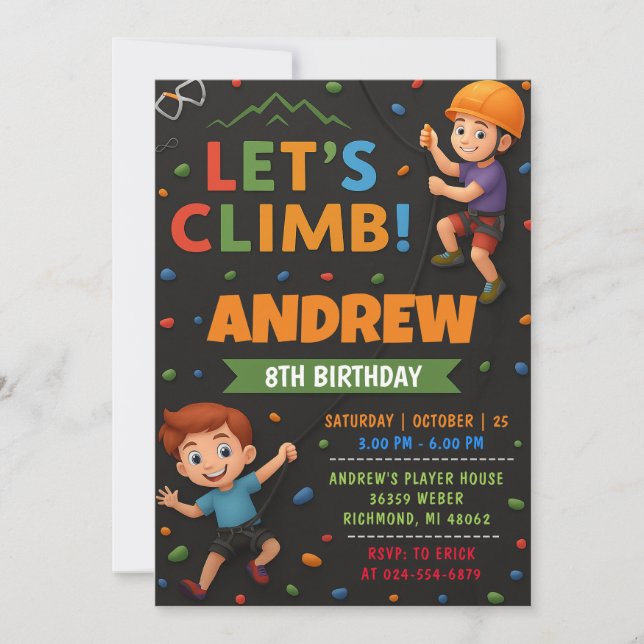 Invitación Personal Rock Climbing Birthday (Anverso)