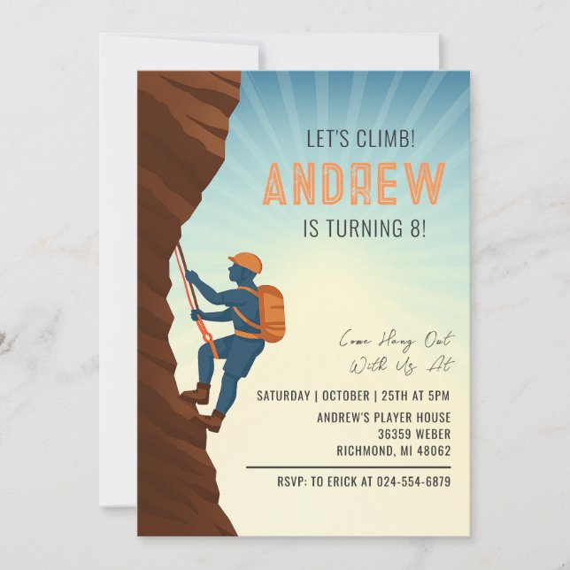 Invitación Personal Rock Climbing Birthday Party (Anverso)