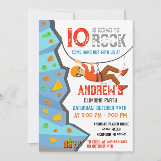 Invitación Personal Rock Climbing Birthday Party Invitation (Anverso)