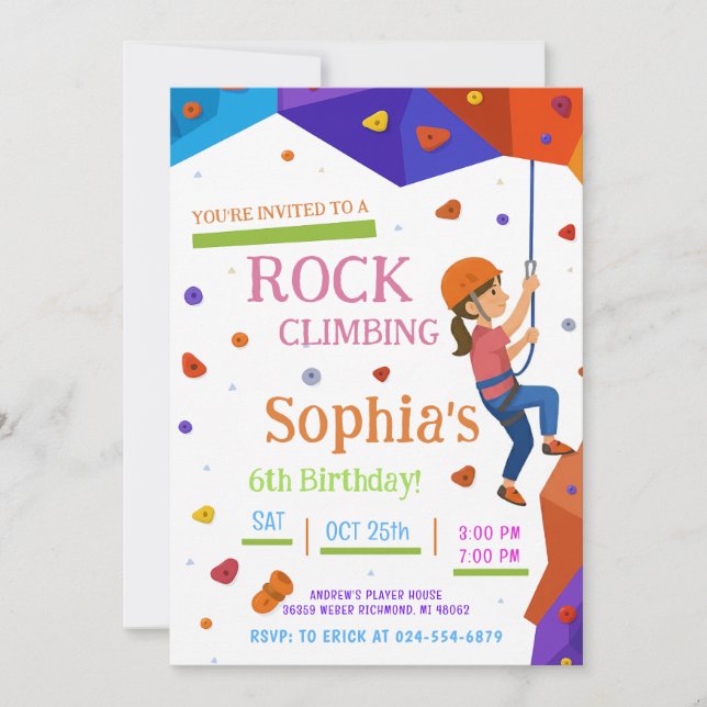 Invitación Personal Rock Climbing Birthday Party Invitation (Anverso)