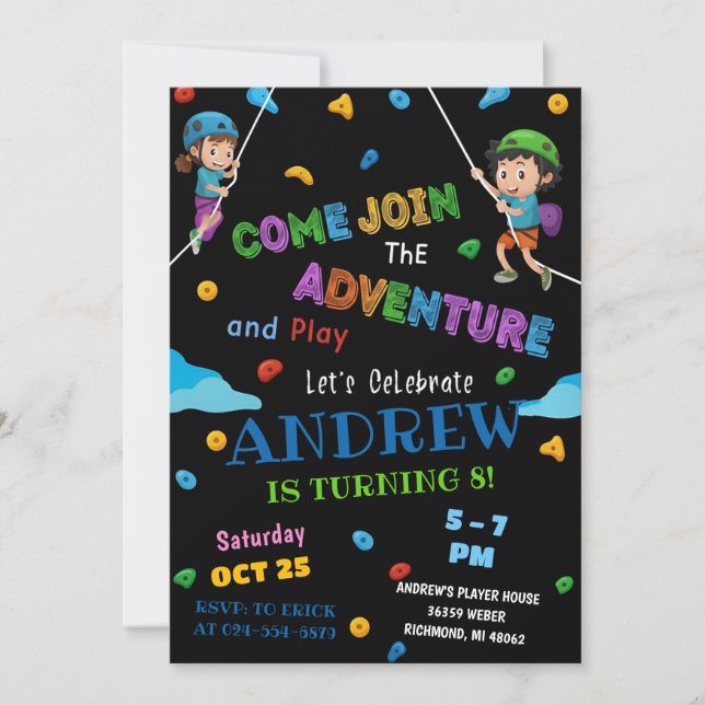 Invitación Personal Rock Climbing Birthday Party Invitation (Anverso)