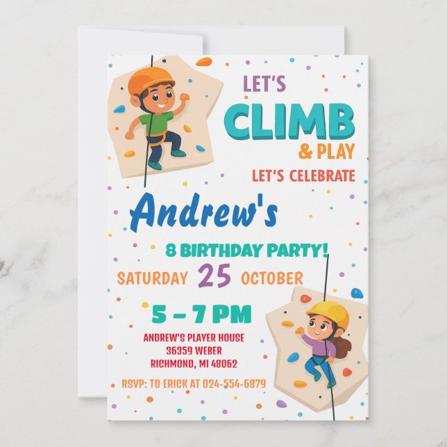 Invitación Personal Rock Climbing Birthday Party Invitation (Anverso)