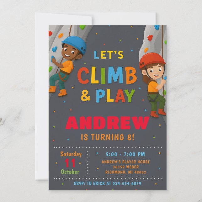 Invitación Personal Rock Climbing Birthday Party Invitation (Anverso)