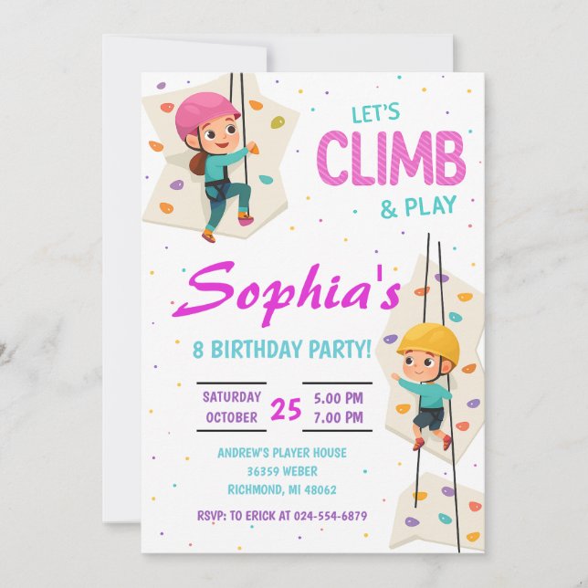Invitación Personal Rock Climbing Birthday Party Invitation (Anverso)