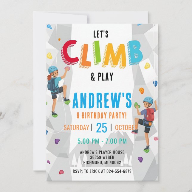 Invitación Personal Rock Climbing Birthday Party Invitation (Anverso)