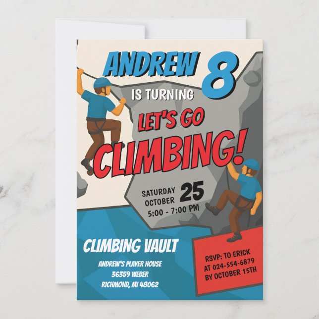 Invitación Personal Rock Climbing Birthday Party Invitation (Anverso)