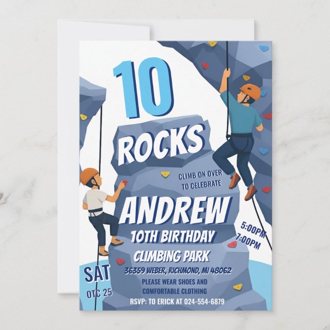Invitación Personal Rock Climbing Birthday Party Invitation (Anverso)