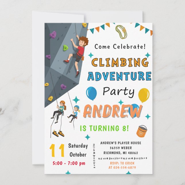 Invitación Personal Rock Climbing Birthday Party Invitation (Anverso)