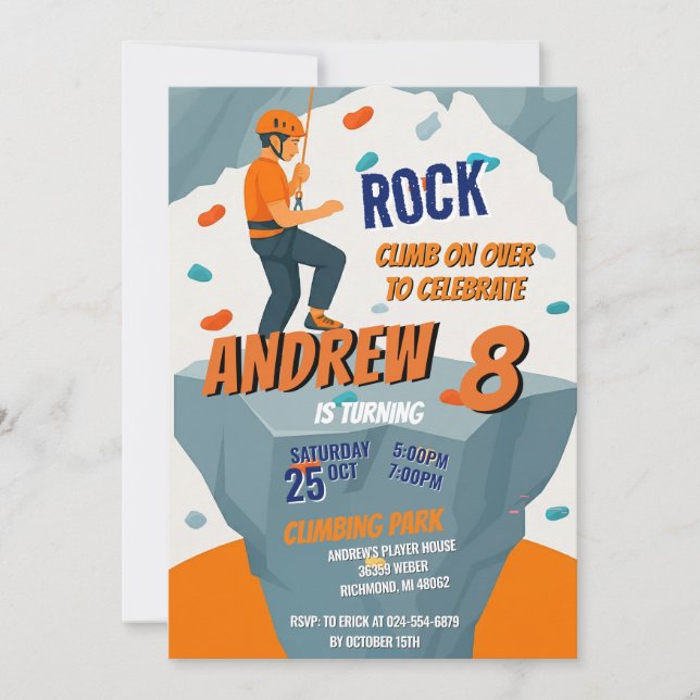 Invitación Personal Rock Climbing Birthday Party Invitation (Anverso)