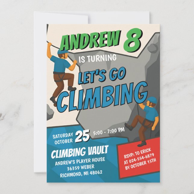 Invitación Personal Rock Climbing Birthday Party Invitation (Anverso)