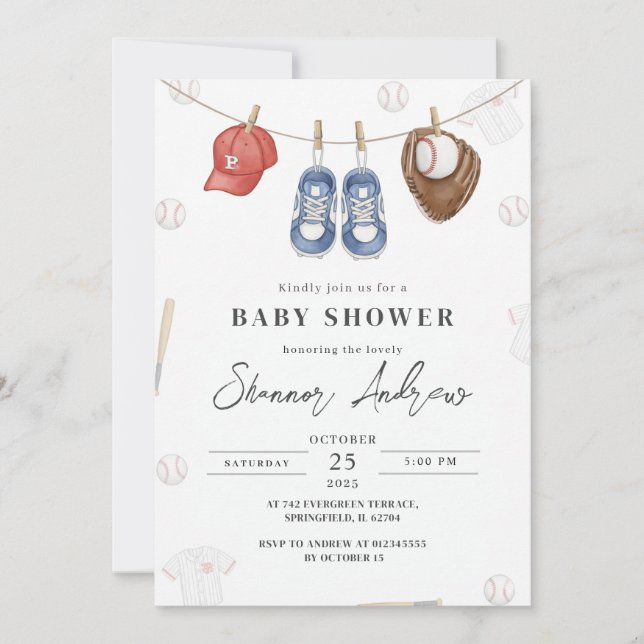 Invitación Personal Simple Baseball Baby Shower (Anverso)