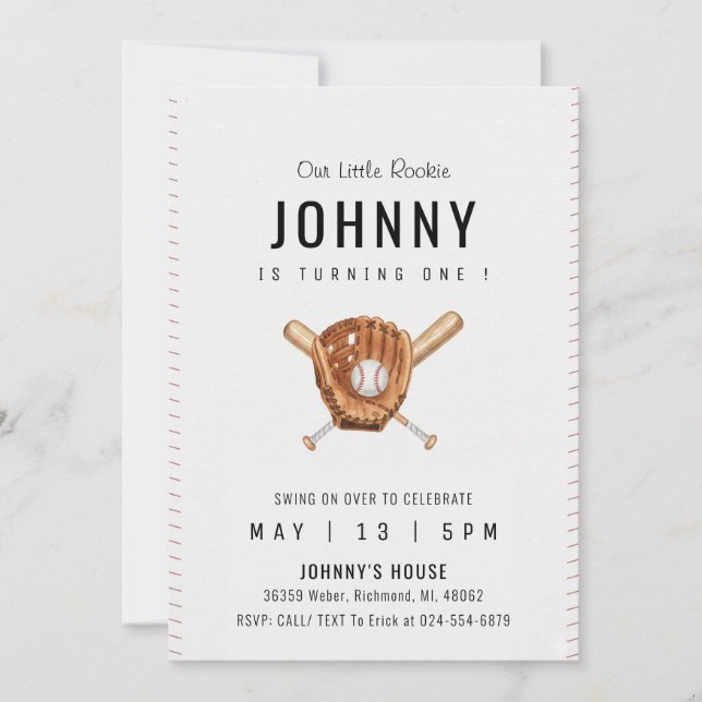 Invitación Personal Simple Baseball Birthday Party (Anverso)