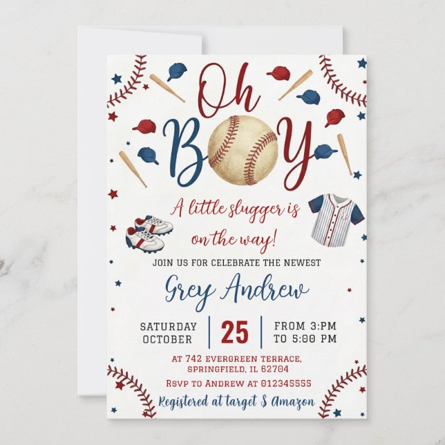 Invitación Personal Simple baseball Sports Baby Shower (Anverso)