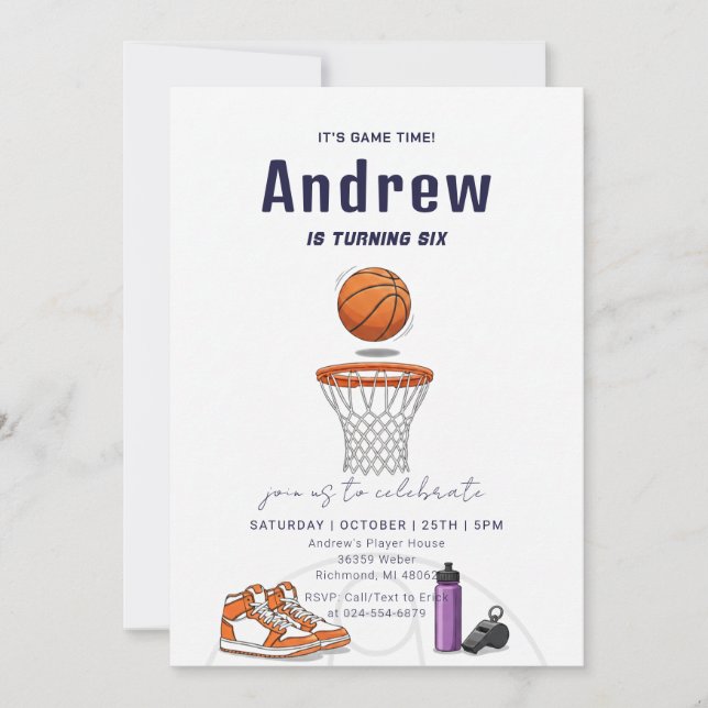 Invitación Personal Simple Basketball Birthday party (Anverso)