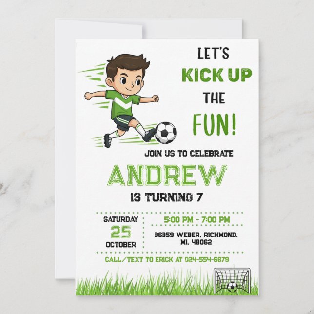 Invitación Personal Soccer Birthday Invitation (Anverso)